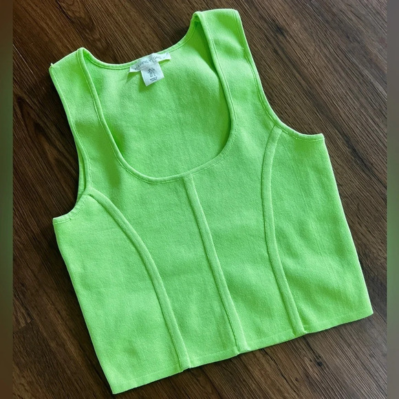 Lime Green Happily Grey Knit Crop Tank Top Size L - Picture 1 of 5